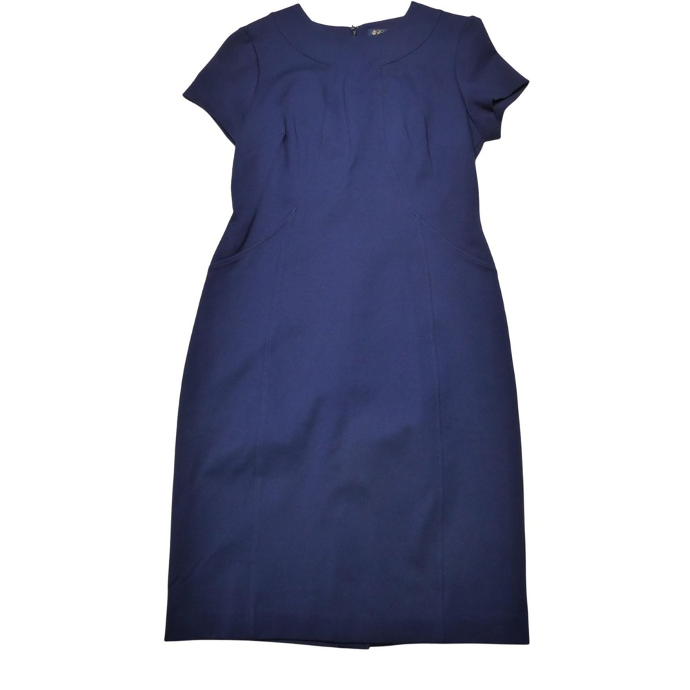 Brooks Brothers Dress Womens 10P Petite Blue Sheath Short Sleeve Knee Length